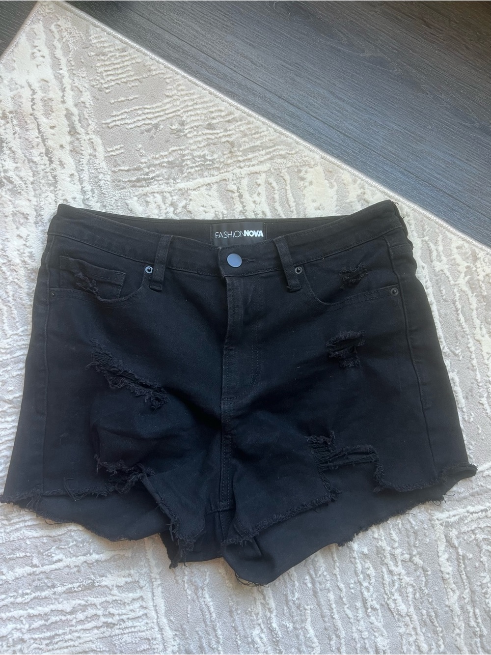 Fashion Nova Black Distressed High-Rise Jean Shorts